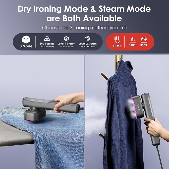 FEPPO Travel Steamer for Clothes, 110-240V Dual Voltage Portable Mini Steamer & Iron 2in1, 1100W Powerful Garment Steamer, Fast Heat Up, Travel Size, HD Display, for Home & Global & Europe Travel-VivaGrace Women