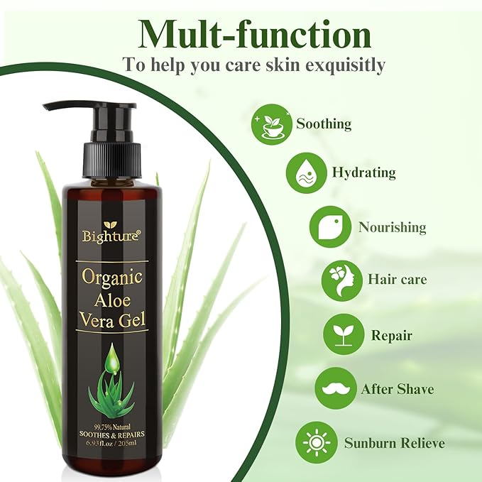 Aloe Vera Gel Infused with Tea Tree Oil for Skin Hydrating, Repair Skin, Organic Aloe Vera Gel Extract from Fresh Pure Aloe Vera for Sunburn Relief, Hair, Razor- 6.76 Fl Oz-VivaGrace Women