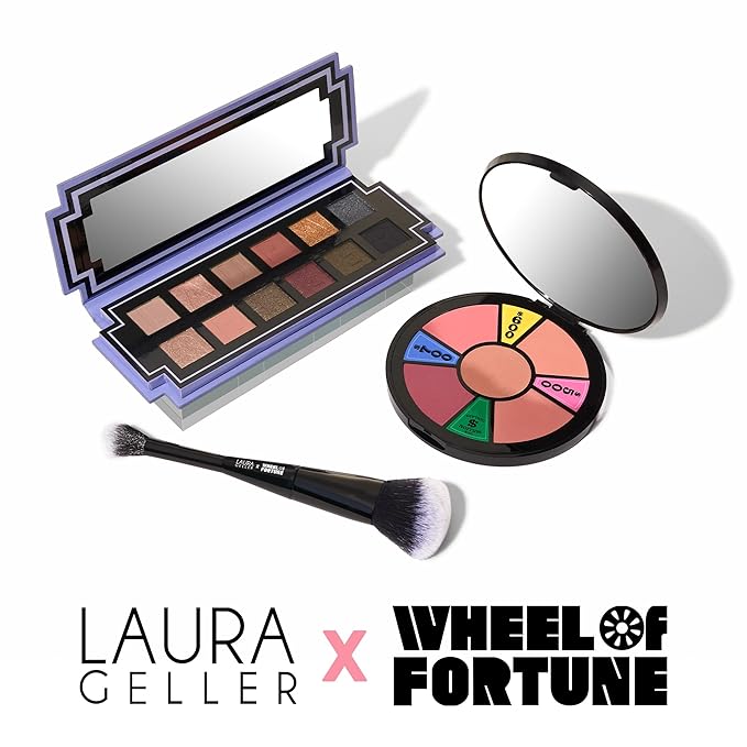 LAURA GELLER NEW YORK Wheel fo Fortune Eye and Cheek Palette Kit - Prizewinnig Eyes Eyeshadow Palette + Face the Day Blush Palette + Dual-Ended Brush-VivaGrace Women