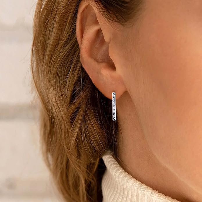 Geometric Crystal Bar Earrings Silver Cz Bar Stick Earrings Cz Rhinestone Bar Stud Earrings Silver Minimalist Earrings Jewelry for Women and Girls-VivaGrace Women