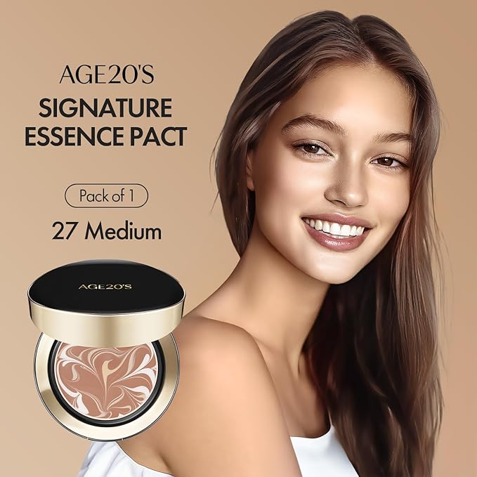 AGE20'S Signature Essence Pact SPF 50+ | Pack of 1 | 27 Medium | Cream Foundation, Dewy Finish, Natural Coverage | Korean Cushion Foundation-VivaGrace Women