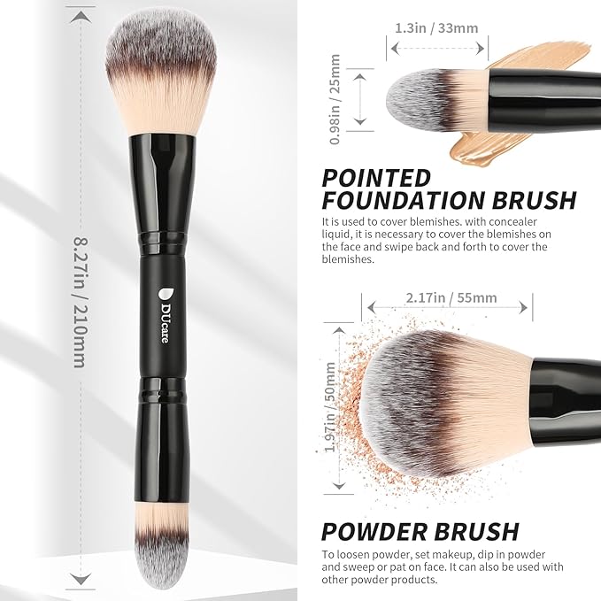 DUcare Powder Brush Foundation Brushes Double Ended Blush Setting Brush for Rounded Taperd Liquid, Cream, Powder,Blending, Buffing-VivaGrace Women