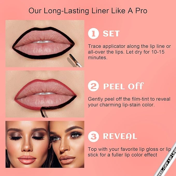 Peel Off Lip Liner Stain - Long Lasting Natural Lip Stain Transfer-proof Lip Liner, Moisturizing Waterproof Lip Gloss Stain, Highly Pigmented Color for All Skin, Ideal Gifts for Women (Mauve)-VivaGrace Women