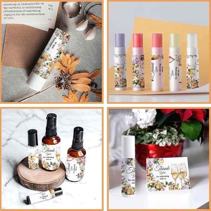 OLYCRAFT 100Pcs Self-Adhesive Lip Balm Tag Sticker 1.7~2.1x1.7~2.1 Inch Waterproof Adhesive Label with Champagne Pattern Lipstick Tag Sticker for Lip Balm Container Tubes Lipstick Wrapping Decoration-VivaGrace Women