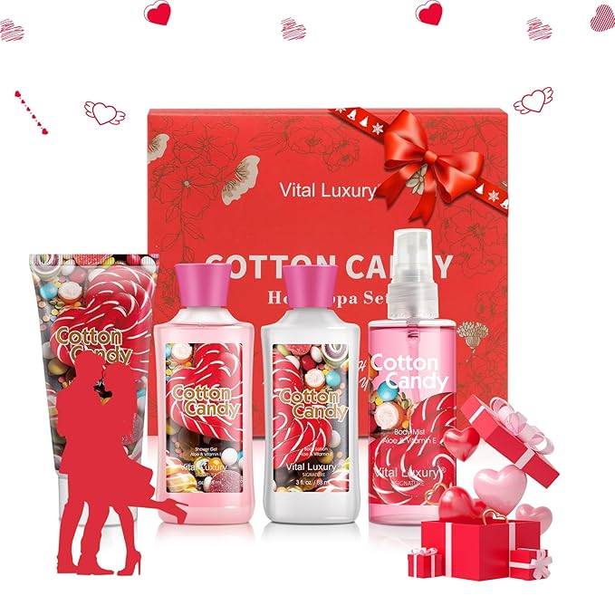 Cotton Candy Bath & Body Kit, 3 Fl Oz, Ideal Skincare Gift Home Spa Set, Includes Body Lotion, Shower Gel, Body Cream, and Fragrance Mist, Birthday Mother's Day Gifts-VivaGrace Women