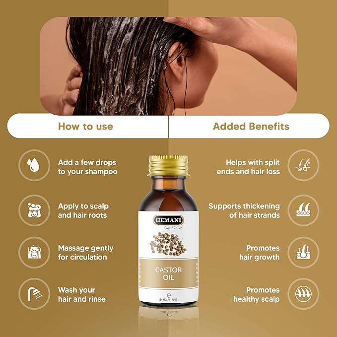 Hemani Castor Oil Ricinus communis - 30mL | Natural Skin & Hair Care, Pure Cold-Pressed Oil for Radiant Glow, Anti-Aging, Hydration & Wellness.-VivaGrace Women