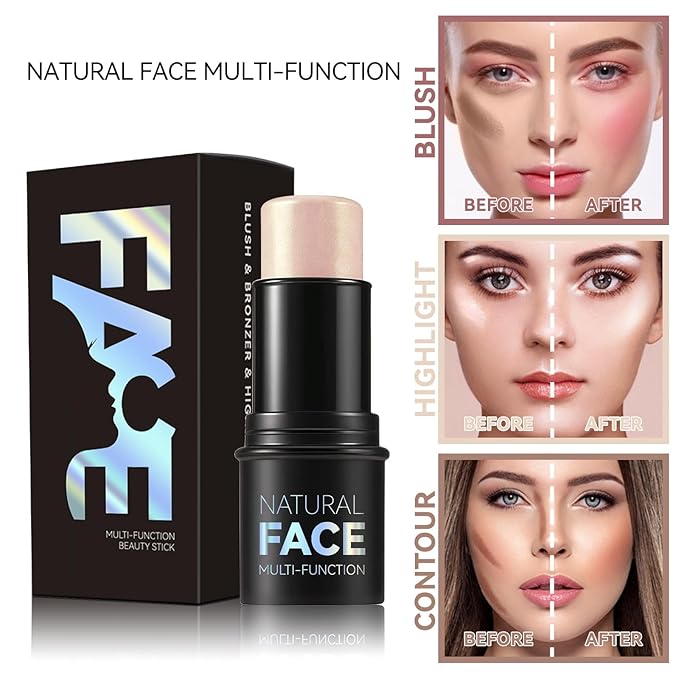 3pcs Face Contour Stick Makeup Set, Highlighter Stick Blush Stick Cream Contour Kit with Brush, Contouring Stick for Fair Skin, Concealer Makeup Stick Gift for Beginner Women Teen Girls-VivaGrace Women