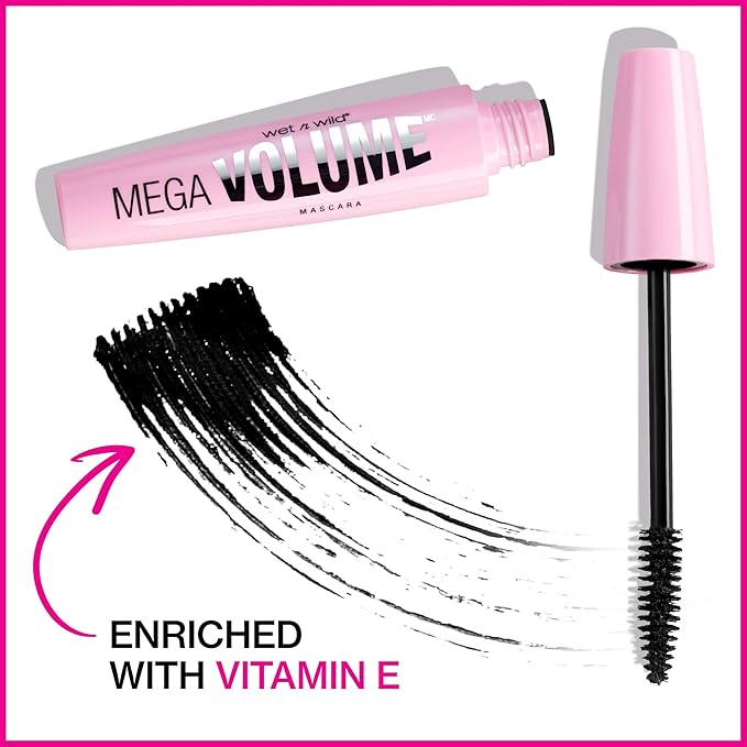 wet n wild Mascara Mega Volume - Vitamin E Enriched Volumizing, Smudge-Resistant Formula, Cruelty-Free, Gluten-Free, Sulfate-Free & Vegan - Black