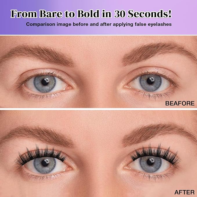 Wispy False Eyelashes Kit With Bond, Seal and Tweezer, 7 Pairs Natural Look Fake Cat Eye Lashes Strips Thin Band Extensions Waterproof Easy Eyelashes for Beginners RQ7Variety Mix-VivaGrace Women