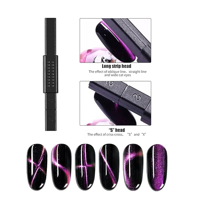 JERCLITY 8 Pieces Cat Eye Magnet for Nails Double-head Flower Design Nail Magnet Pens Magnet Stick Multi-Function Magnet Board 3D Magnetic for Cat Eye Gel Polish DIY Nail Art