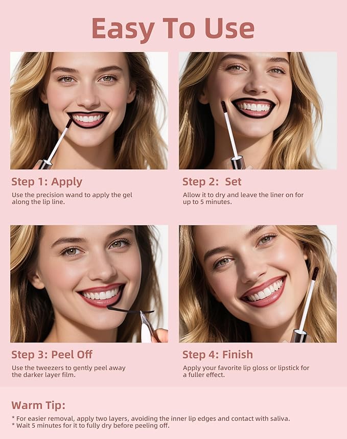 KIMUSE Peel Off Lip Stain, Long Lasting Lip Stain Peel Off with Tweezer, Waterproof Lip Liner Stain, Transfer-Proof, Highly Pigmented Color, Matte Finish-VivaGrace Women