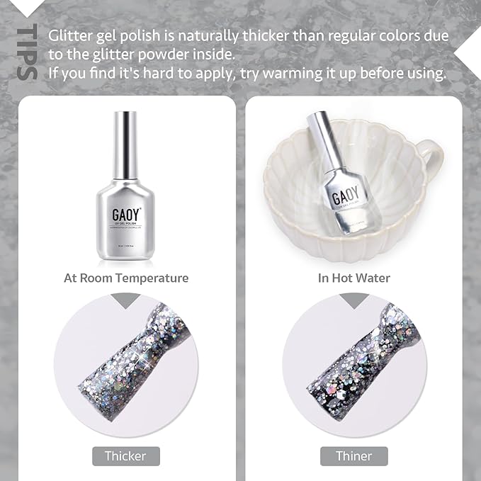 GAOY Glitter Gel Nail Polish, 16ml Silver Sparkly Gel Polish, Diamond Shiny Glitter UV Gel for Nail Art, Soak Off Nail Polish Home DIY Manicure, 1348