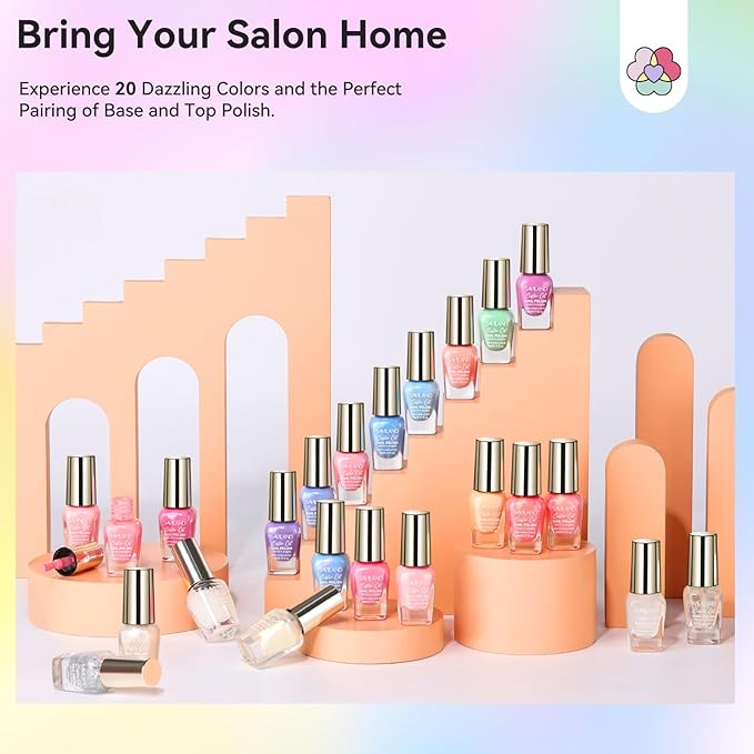 SAVILAND Color Artistry Nail Polish Set: Ultra Quick Dry Regular Nail Polish Kit 20+3 Colors Spring Summer Fingernail Polish Bulk Base Glossy & Matte Top Polish Coat Nail Art DIY Home Women Gift