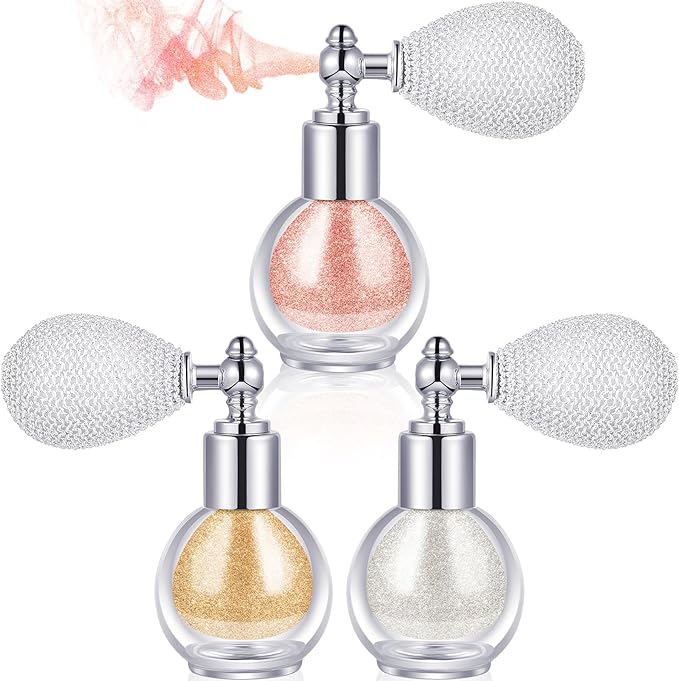 3 Pcs Glitter Spray for Hair and Body, Highlighter Shimmering Spray Powder High Gloss Body Glitter Spray Sparkle Powder for Face Body Cosmetic, Champagne, Pearl White, Bronze Color-VivaGrace Women