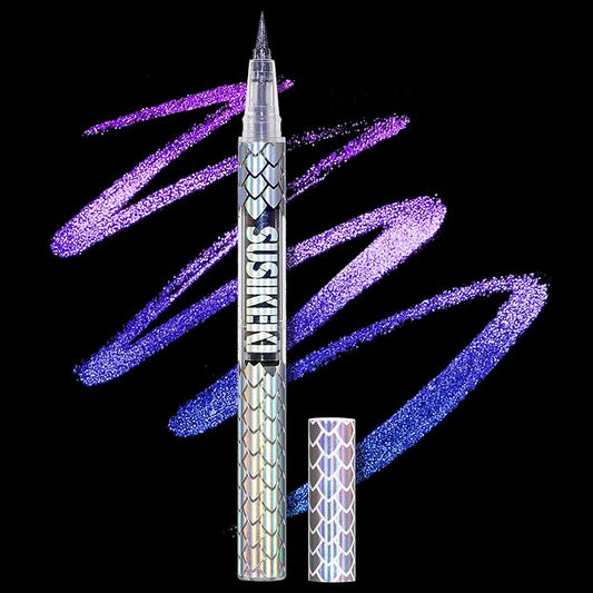 Chameleon Liquid Eyeliner, Blue Purple Metallic Color Shifting Shimmery Eye Liner, Duo-color Waterproof Long Lasting Glitter Eye Makeup Pen Eyeliners (Twilight Iris)-VivaGrace Women