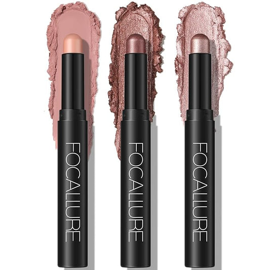 FOCALLURE 3PCS Cream Eyeshadow Stick Sets,Matte and Shimmer Eye Brightener, Light to Dark Pink Pencil,Long Lasting Eye Shadow Highlighter Makeup,Rose Hangover-VivaGrace Women
