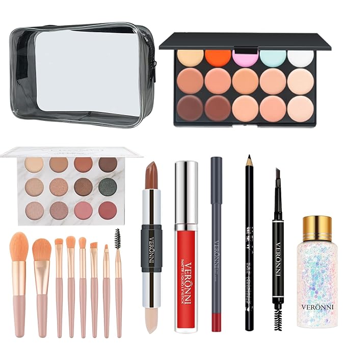 VERONNI Makeup Kit for Girls Women Full Kit ,All In One Makeup Gift Starter Set -Eyeshadow Palettes,Concealer ,Contour ,Lipgloss, Lipliner,Eyeliner,Makeup Brush,Eyebrow Pencil ,Travel Bag for Teens Birthday Christmas-VivaGrace Women