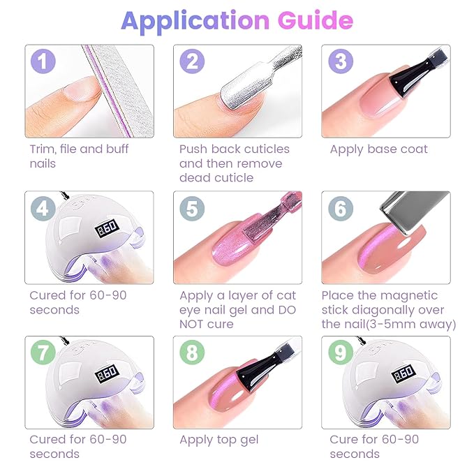 RARJSM Aurora Glitter Cat Eye Gel Nail Polish Set 6Pcs Nude Pink Light Purple Gold Brown Green Blue Galaxy Mermaid Glitter Cateye Gel Polish with Magnetic Stick UV LED Curing Require Home Salon-VivaGrace Women