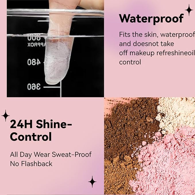 Loose Face Powder Setting Powder, Shimmer Glitter Loose Powder, Matte Finishing Powder Shine, Waterproof, Oil Control, Lightweight Face Powder Makeup for All Skin Tones (Dark Brown Shimmer)-VivaGrace Women
