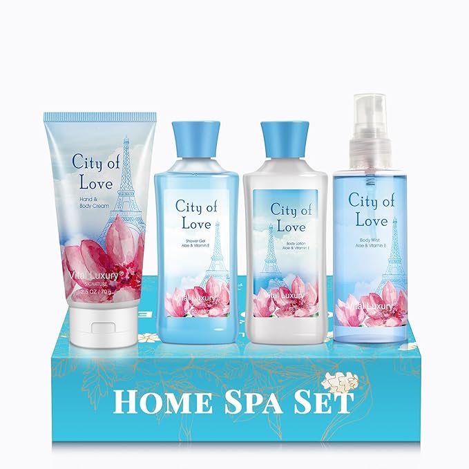 Bath & Body Kit - Body Lotion, Shower Gel, Body Cream, and Fragrance Mist, 3 Fl Oz each, in City of Love, Ideal Skincare Gift Home Spa Set for luxurious indulgence-VivaGrace Women