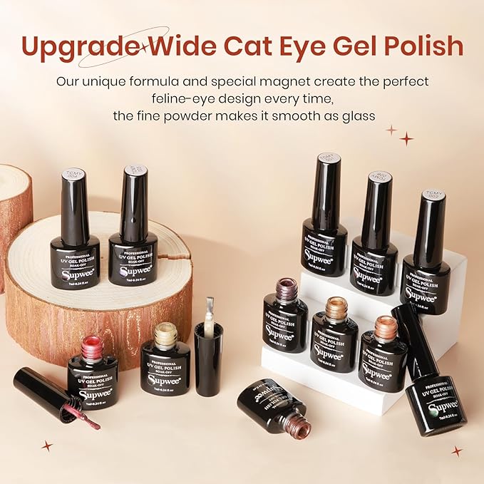 Magnetic Gel Nail Polish - 12 Colors Moonlight Cat Eye Gel Nail Polish with Magnetic Stick Cateye Gel Polish Soak Off UV LED Nail Lamp Nail Art Manicure Salon Valentine's Day Gift for Women