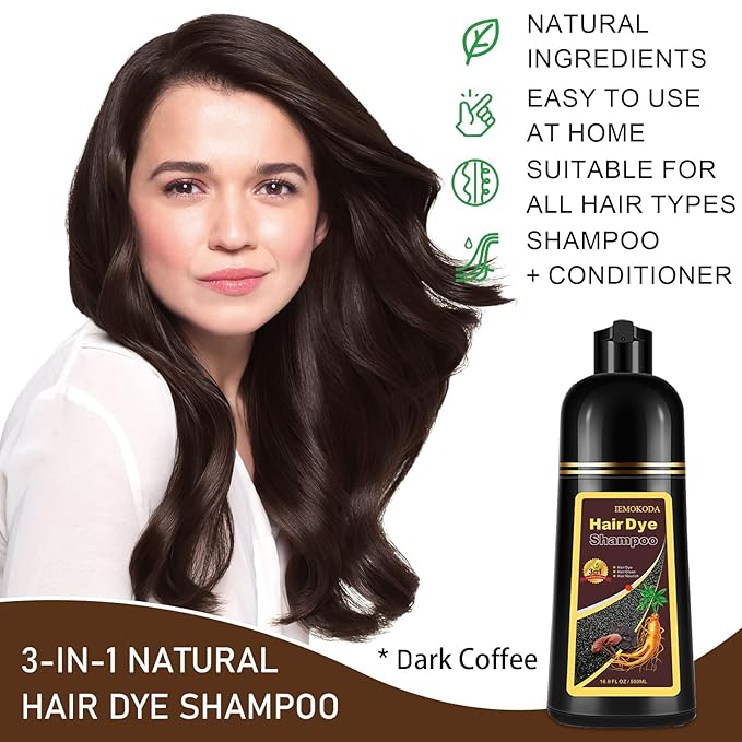 Dark Coffee Hair Dye Shampoo 3-in-1, 100% Gray Hair Coverage in Minutes, Instant Brown Shampoo Hair Dye, Herbal Hair Color Shampoo for Women & Men, Coloring Shampoo for Dyeing Gray, 16.9 Fl Oz-VivaGrace Women