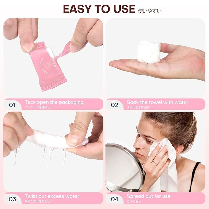 Disposable Towel, Thicken Compressed Towel Large, Soft Facial Washcloth Reusable Portable Cotton Tissue for Travel,Camping,Hiking,Hotel,Beauty Salon,Outdoor Activities(Pink 20PCS)