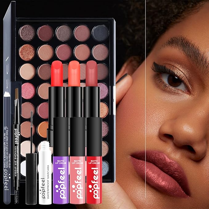 MAEPEOR All In One Makeup Kit for Girls Women 27 Piece Full Makeup Gift Set with Eyebrow Pencil Eyeliner Eyeshadow Palette Mascara Foundation Concealer Lip Gloss Lipstick Makeup Remover Makeup Brush (POP004B)-VivaGrace Women