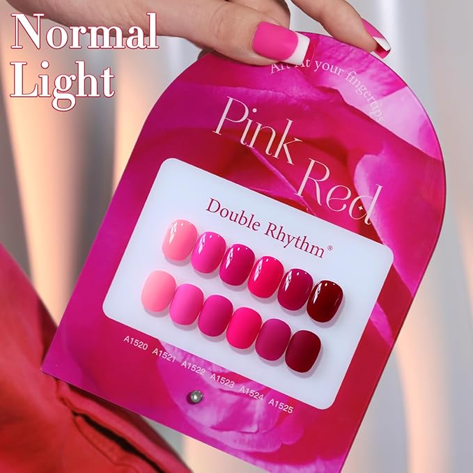 Double Rhythm 6 Pcs 15 ML Gel Polish Set Same Color Same Bottle Soak Off Gel Polish Kit Nail Art Manicure Salon DIY at Home for Women (Neon Light Pink Purple Burgundy Red-T6-8)-VivaGrace Women