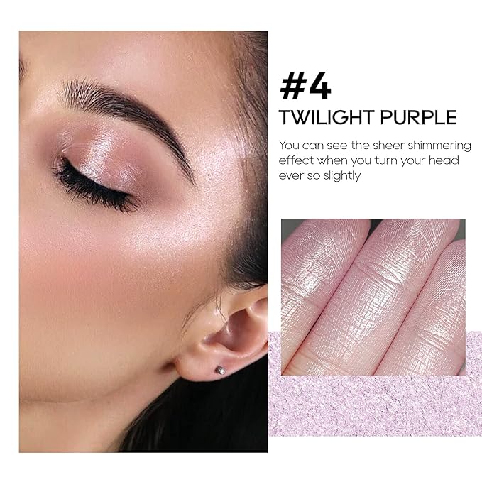 Baked Purple Highlighter Powder Palette, Makeup Highlighter Powder Palette Sheer Shimmering Finish Face Highlighters Makeup Iluminadores de Maquillaje #04 Twilight Purple-VivaGrace Women