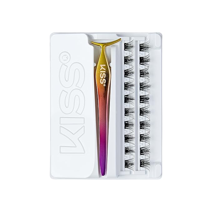 KISS imPRESS Falsies Press On Self Adhesive Eyelashes, 12mm-14mm Glam Volume Press On Lashes, Black, No Glue Needed, Invisible Band, 20 Lash Clusters & Non-Stick Applicator - Spiky-VivaGrace Women