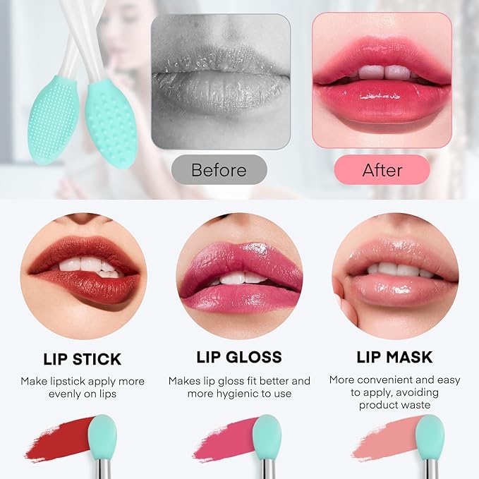 Unaone Lip Scrub Brush - 3 PCS Dual-ended Lip Scrubber Exfoliator and Silicone Lip Brush, 3-in-1 Silicone Lip Scrub Tool Lip Mask Applicator, Gentle Exfoliator & Applicator for Soft-VivaGrace Women