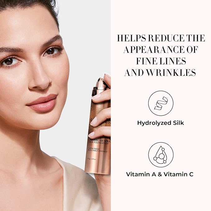 LUMINESS Silk Airbrush Spray Foundation & Buffing Brush Kit – Full Coverage Foundation & Dual-Sided Buffing Brush - Buildable Coverage, Anti-Aging Formula Hydrates & Moisturizes (Shade - Light Rich)-VivaGrace Women