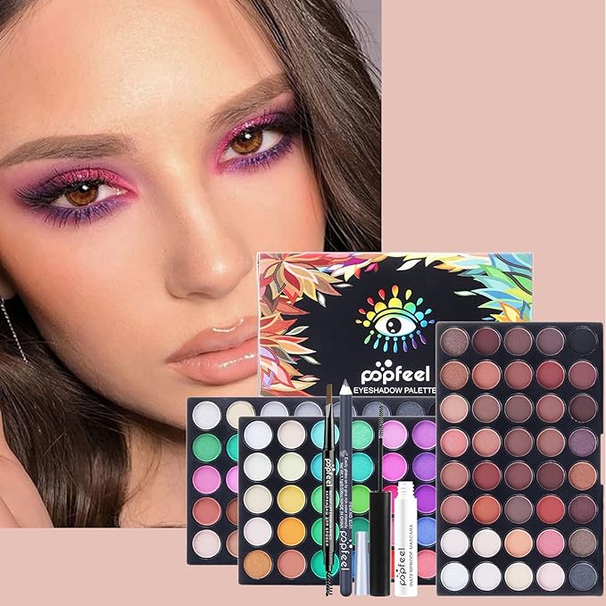 All-in-one Holiday Makeup Gift Set | Full Makeup Kit for Women Essential Starter Bundle Include Eyeshadow Palette Lipstick Blush Cream Concealer Face Powder Eyeliner Mascara Lipgloss Brush-VivaGrace Women