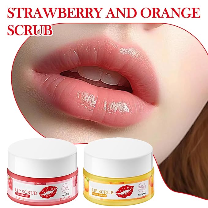 2PCS Strawberry & Orange Conditioning Lip Scrub Kit,Moisturizing Lip Sleeping Mask Long Lasting Hydrating Lip Scrubber Exfoliator Lip Care Products for Men & Women-VivaGrace Women