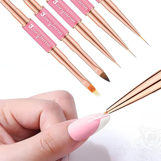 Nail Art Bushes Set, Professional 5Pcs Double-Ended Nail Brush Kit for Details, Long Lines, Ombre & 3D Design-Perfect for DIY Manicures & Salons (Pink)-VivaGrace Women