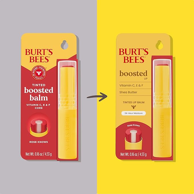 Burt’s Bees Back To School Dorm Essentials, Tinted Boosted Balm, Rose Knows, Hydrating Tinted Lip Balm with Vitamin C, E, and F Core, 24 Hour Lip Moisturizer, 100% Natural Origin, 1 Count, 0.16oz-VivaGrace Women