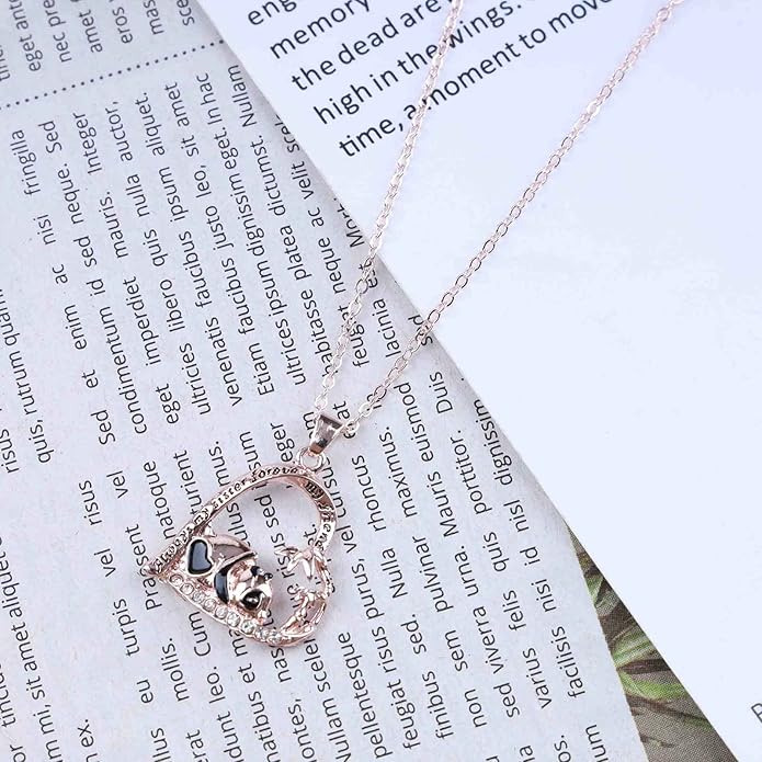 Silver Crystal Panda Necklace Choker Vintage Heart Panda Pendant Cute Animal Necklace Charm Jewelry I Love You Forever Birthday Gifts for Kids Women and Girls-VivaGrace Women