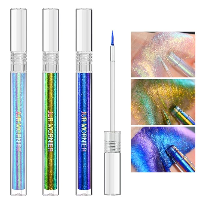 Multichrome Liquid Eyeshadow Set, 3 Colors Multi-Dimensional Eye Liner Makeup, High Pigment Waterproof Metallic, Ultra Fine Tip Glitter (104+105+106)