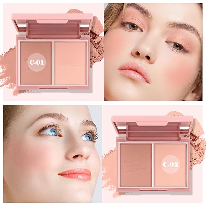 Boobeen Highlighter Contour Makeup Palette Face Matte Bronzer Powder, Compact Contouring Blush for Cheeks, Natural Long Lasting with Brush-VivaGrace Women