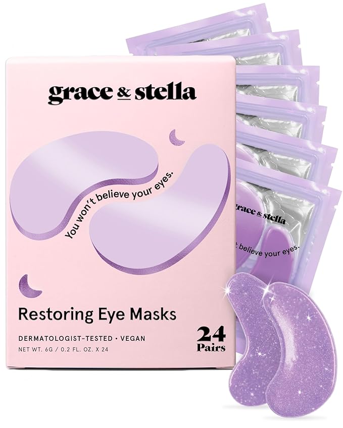 grace & stella Retinol Under Eye Patches for Puffy Eyes and Dark Circles - Restoring Gel Under Eye Masks with Hyaluronic Acid - Vegan Cruelty-Free Skincare, Birthday Gifts for Women (Purple, 24 Pairs)-VivaGrace Women