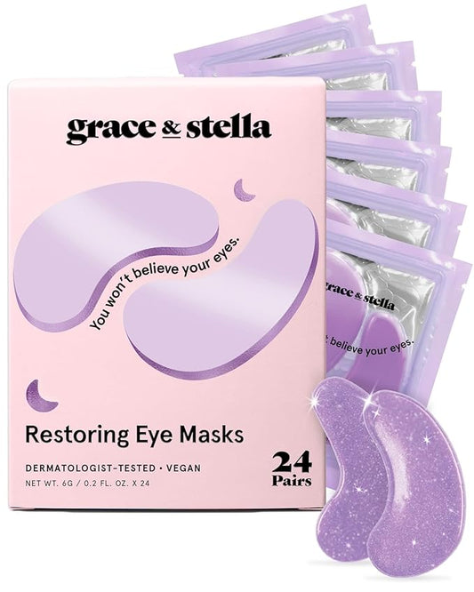 grace & stella Retinol Under Eye Patches for Puffy Eyes and Dark Circles - Restoring Gel Under Eye Masks with Hyaluronic Acid - Vegan Cruelty-Free Skincare, Birthday Gifts for Women (Purple, 24 Pairs)-VivaGrace Women