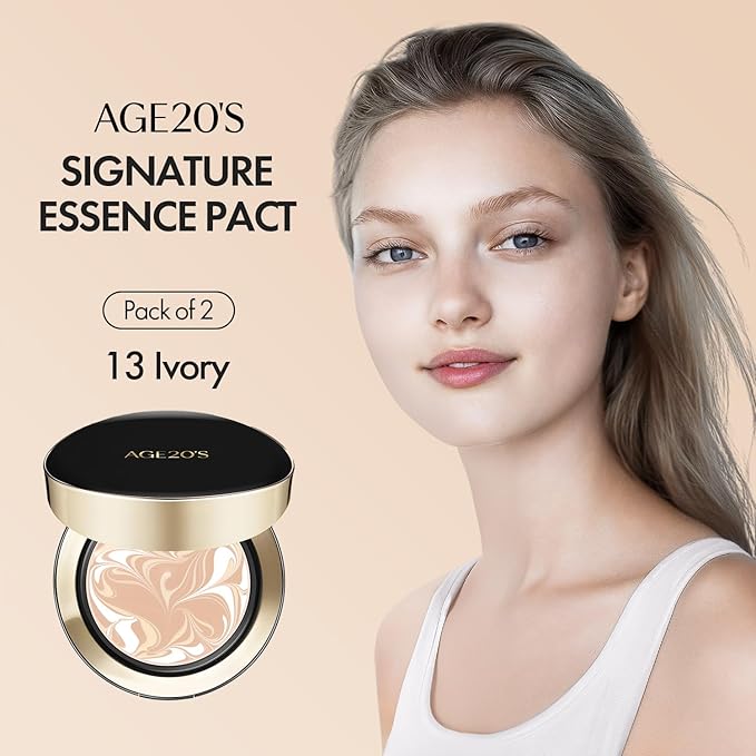 AGE20'S Signature Essence Pact SPF 50+ | Pack of 2 | 13 Ivory | Cream Foundation, Dewy Finish, Natural Coverage | Korean Cushion Foundation-VivaGrace Women