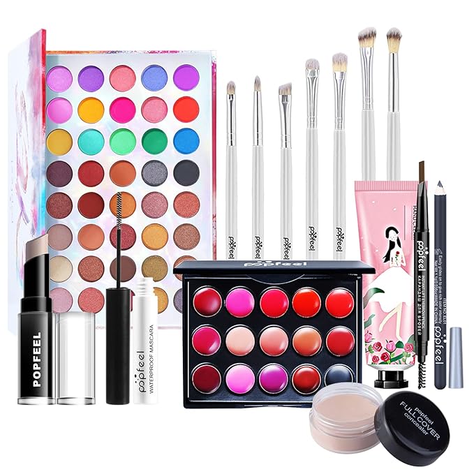All-in-One Makeup Gift Set Carry All Makeup Kit Women Full Kit With Makeup Bag Lipgloss Lipstick Concealer Blush Foundation Face Powder Eyeshadow Palette Cosmetic Palette #3-VivaGrace Women