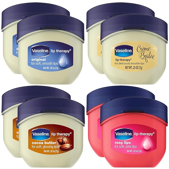 Vaseline Lip Therapy Rosy Lips, Cocoa Butter, Creme Brulee, Original - Vaseline Lip Balm, Tinted and Clear Lip Gloss Set, 2 of Each, 0.25 Oz Ea (8 Piece Set)-VivaGrace Women