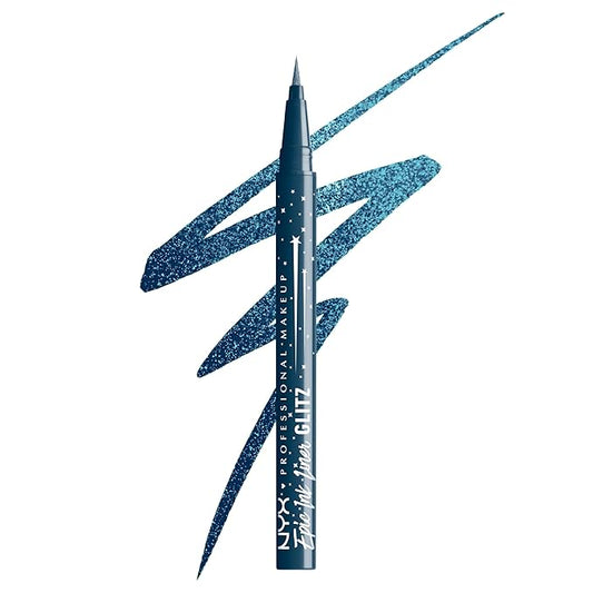NYX PROFESSIONAL MAKEUP Epic Ink Glitz Liner, Waterproof Metallic Liquid Eyeliner with Vegan Formula - Denim Dazzle (Shimmer Deep Navy)-VivaGrace Women