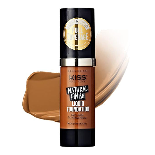 Kiss New York Professional Liquid Foundation - Lightweight and Hydrating Formula, Natural Finish, Control Shine, Cover Pores, Medium to Full Coverage, Green Tea Extract (Maple)-VivaGrace Women