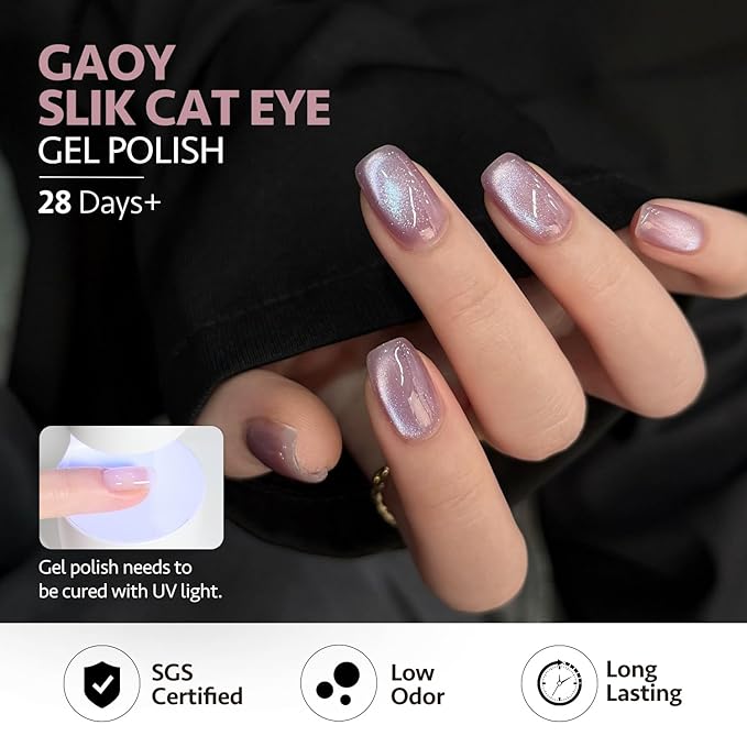 GAOY Cat Eye Gel Polish Kit with Magnet, 6 Colors Glitter Nail Polish Set, Summer Nail Art, Soak Off UV Cure Gel for DIY Manicure at Home and Salon, Purple Pink