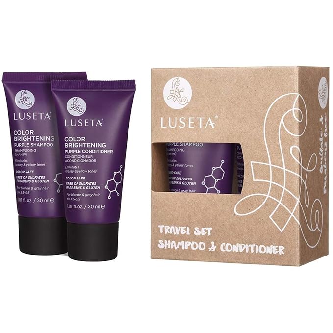 Luseta Color Brightening Purple Shampoo and Conditioner Travel Kit for Blonde and Gray Hair -Infused with Cocos Nucifera Oil to Help Nourish, Moisturize and Condition Hair, 2x1.01oz-VivaGrace Women