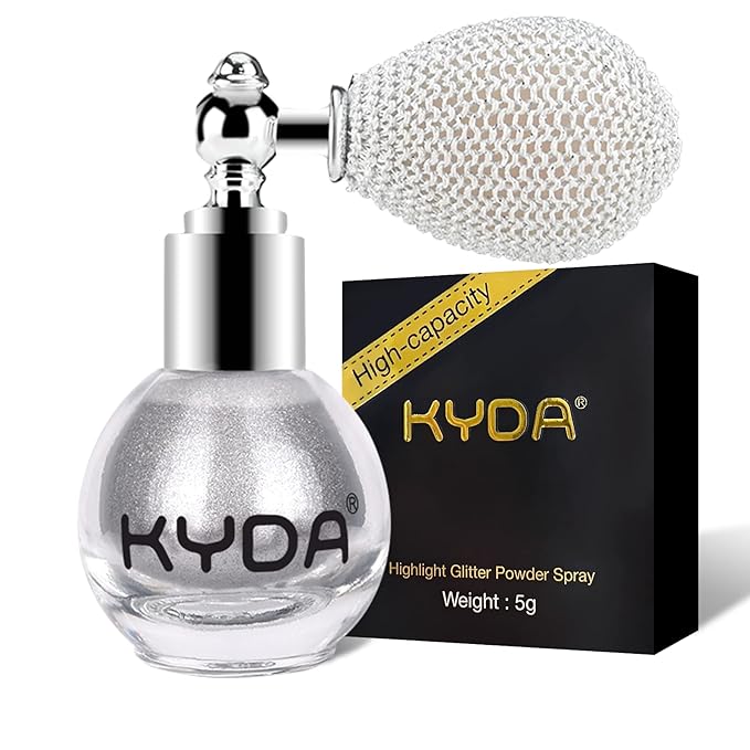 KYDA Highlighter Powder Spray, Glitter High Gloss Spray Shimmer Sparkle Powder Makeup Spray, for Face Body Cosmetic-Metallic Silver-VivaGrace Women
